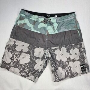 Retro Billabong Andy Warhol Board Shorts Camo Lo Tide Flowers Black/Gray 32 Rare